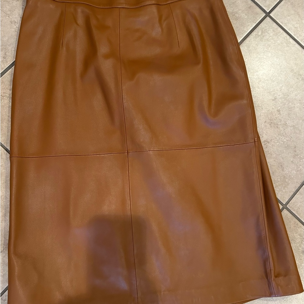 Terry Lewis Classic Luxuries Tan Leather Pencil Skirt